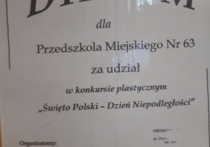 Dyplom za udział w konkursie plastycznym "Święto Polski - Dzień Niepodległości".