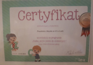 Certyfikat poświadczający udział w programie "Dodaj język polski do ulubionych".